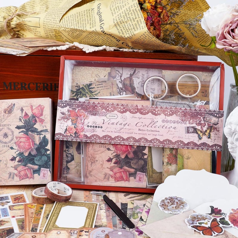 Funto Scrapbooking Kit (202 PCS), Vintage Collection-Rose Angel, Perfect for Bullet Scrapbooking Materials, Planner DIY Arts Craft Collage - Image 3
